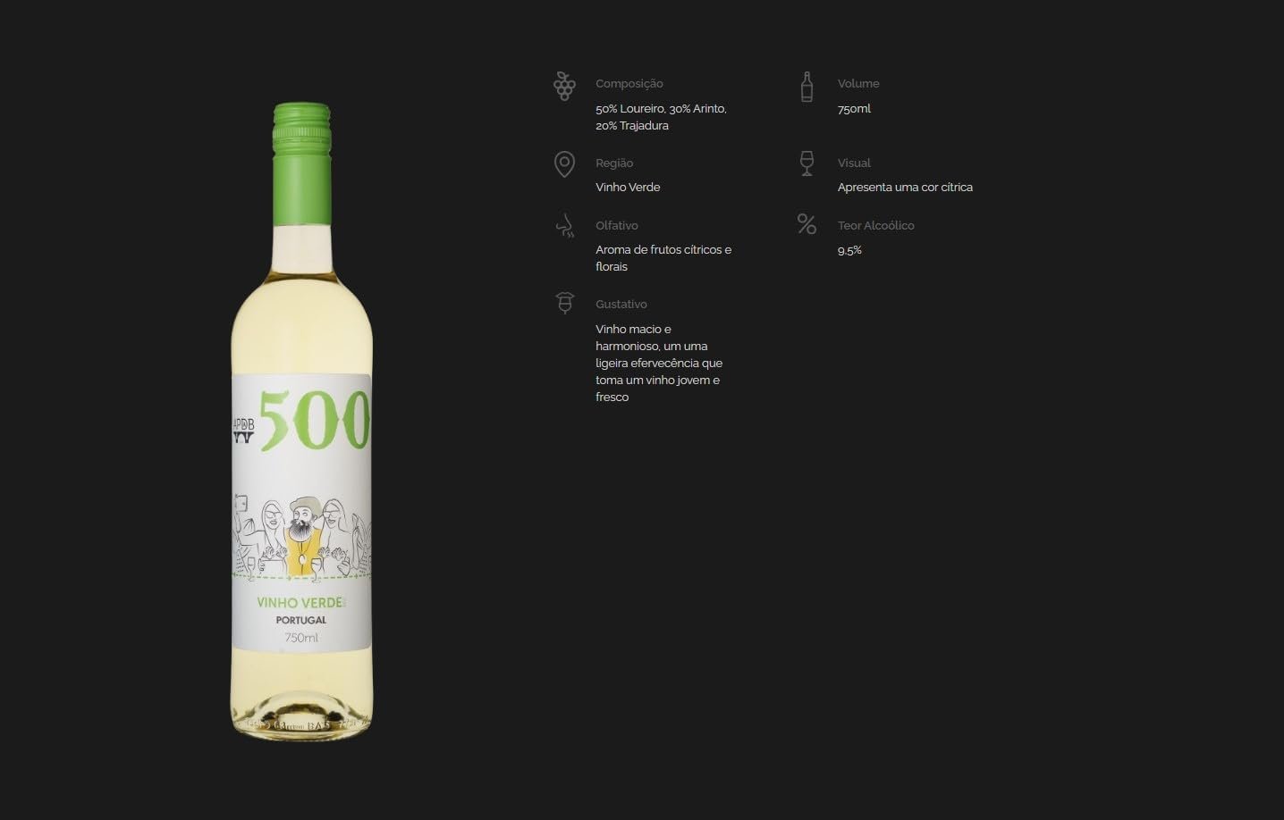 Vinho Branco Português Verde 500 750ml - Imagem 4