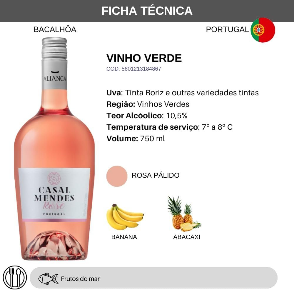 Vinho Rosé Português Casal Mendes DOC Verde 750ml - Imagem 7