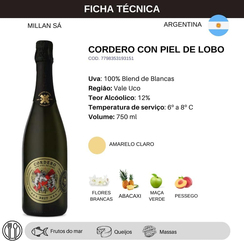Espumante Cordero Con Piel Del Lobo Brut 750ml - Imagem 4