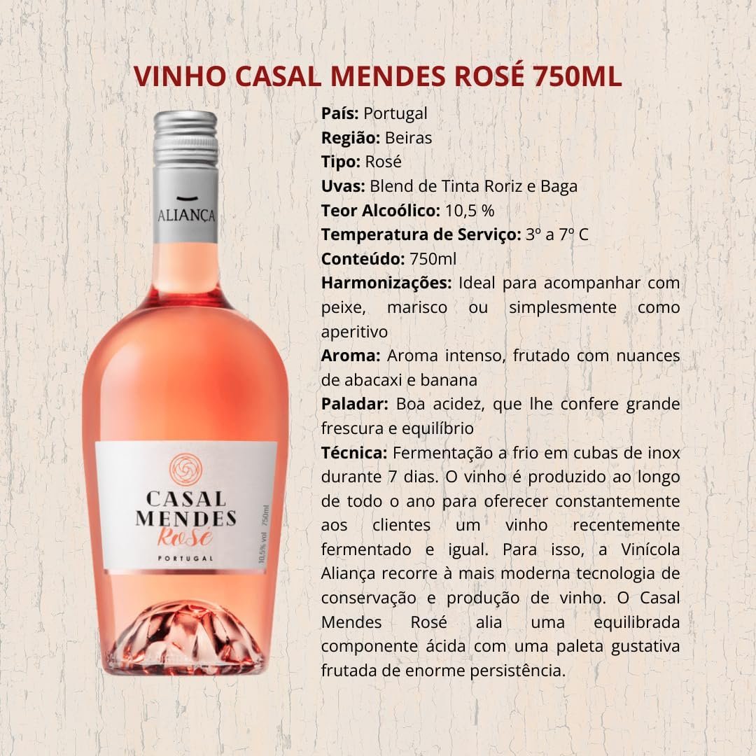 Vinho Rosé Português Casal Mendes DOC Verde 750ml - Imagem 3