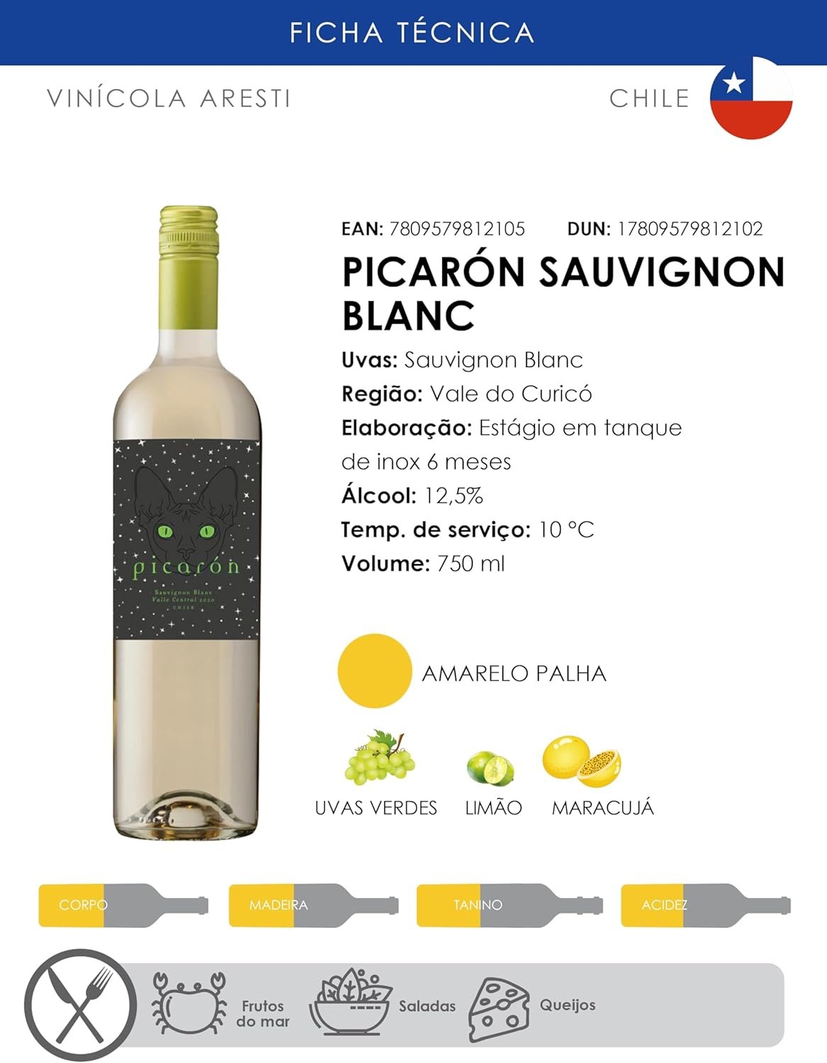 Vinho Chileno Picarón Sauvignon Blanc 750ml - Imagem 4