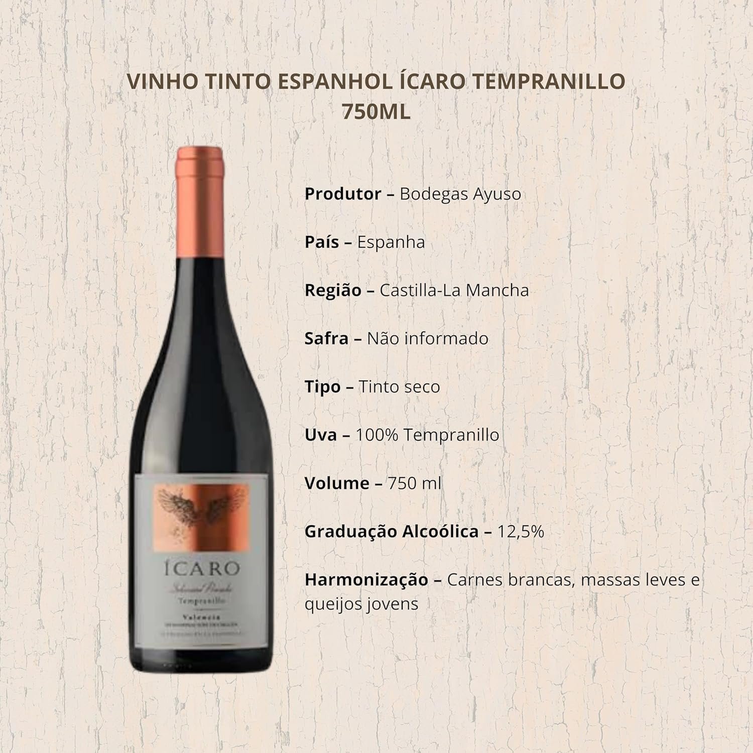 Vinho Tinto Espanhol Ícaro Tempranillo 750ml - Imagem 4